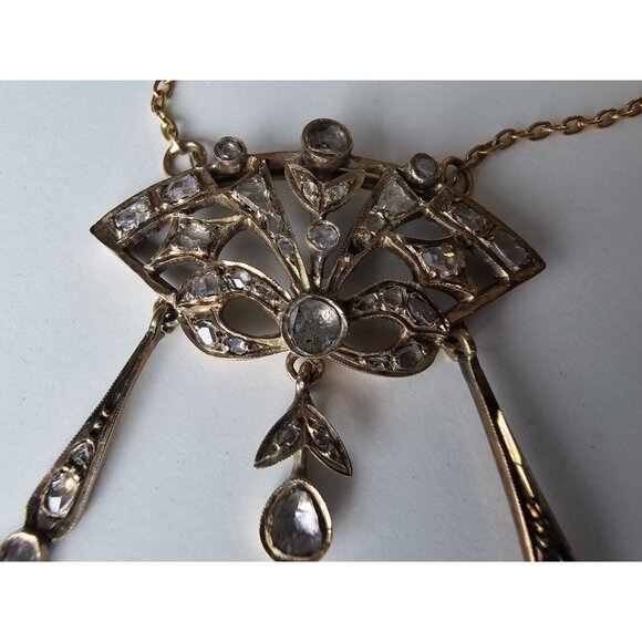 Antique Georgian 18k Yellow Gold Chandelier Rose Cut Diamond AMAZING Necklace - Picture 9 of 16